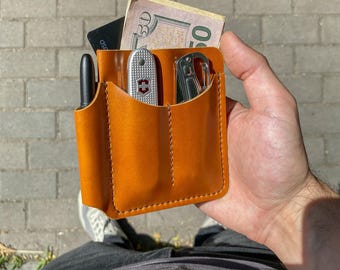 Leather EDC Organizer, Fisher Space Pen Holder, Custom Knife Pouch for Men