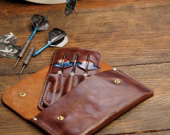 Leather Darts Case, Compact Dart Holder for 3 Darts, Professional Gear Sleeve