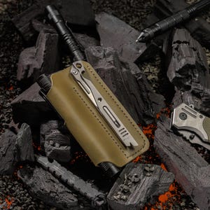 Mini crowbar or knife case Leather tools wallet Flashlight holder Front pocket pouch Gifts for him