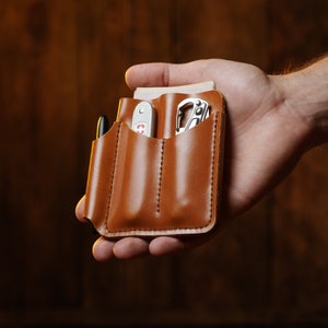 Bolsa EDC de cuero, organizador de bolsillo frontal, billetera con portabolígrafos, bolsa plana para equipo diario, regalo para 40 cumpleaños y Día del Padre.