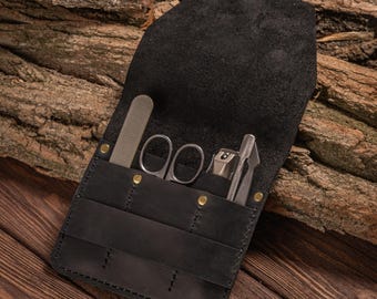 Leather Manicure Set Case, Travel EDC Pouch