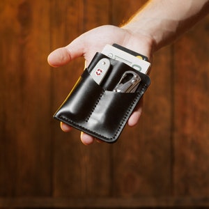 Estuche de cuero para herramientas EDC, organizador de bolsillo para cuchillos, billetera para uso diario, tarjetero de cuero, tarjetero con estuche para cuchillos, tarjetero de presentación