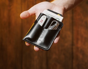 Leather EDC Pouch, Knife Pocket Organizer, Minimalist Wallet
