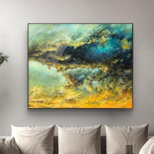 Realistische Wolke Art Print – Bewölkter Himmel Wanddekoration – Blaue Natur Poster – Verträumte minimalistische Landschaft