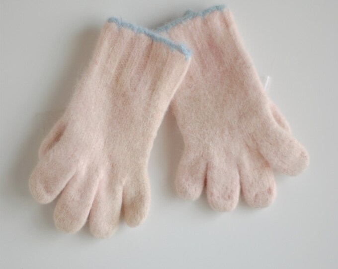 Vintage Toddler Girl Gloves Pink With Blue Trim Etsy