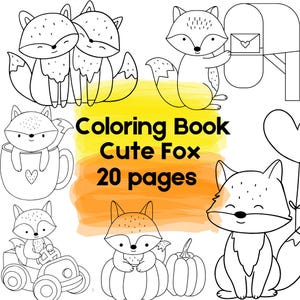 Süßer Fuchs, Malbuch, 20 Seiten, PDF, A4 Format, Kinder Malseiten, einfache Malseiten, Spielzeug für kleine Kinder, Bastelbuch für Minderjährige