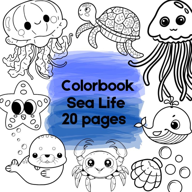 Coloring Book Sea Life 20 Pages PDF A4 Format, Kids Coloring Pages ...