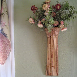 Artificial/Silk Realistic Straw Flower/Eucalyptus Hanging Wall Arrangement In Bamboo Container
