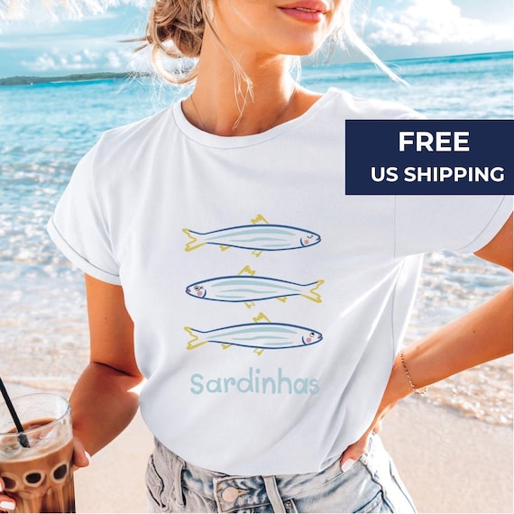 Cute Sardines T-Shirt Funny Fish Tee Portuguese Sardine Art Coastal Shirt Seafood Lover Gift Ocean Aesthetic Tee Girls Weekend Beach Outfit