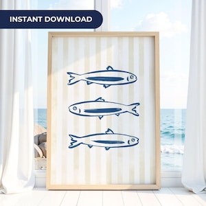 Neutral Sardines Wall Art Beach House Minimalist Beige Coastal Print Digital Download Nautical Pastel Modern Kitchen Decor Wall Art Print