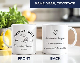 Custom Beach House Mug: Personalized Family Seaside Decor