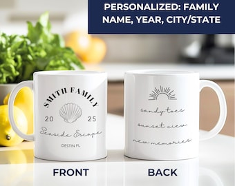 Personalized Beach House Family Mug: Coastal Vacation Keepsake