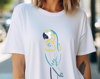 Minimalist Parrot T-Shirt: Tropical Line Art Graphic Tee