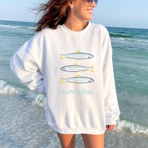 Funny Sardines Sweatshirt Seafood Lover Apparel Brazilian Sardine Art Ocean-Inspired Pullover Cozy Coastal Aesthetic Gift Unique Fish Design
