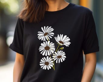 Daisy T-Shirt: Hand-Drawn Floral Design, Boho Flower Tee