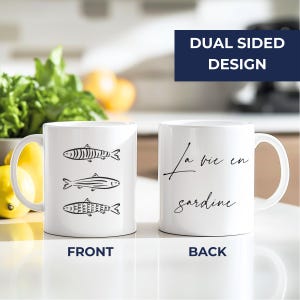 French sardine coffee mug cute coastal kitchen decor fisherman aesthetic gift idea beach lover nautical minimalist mug birthday gift