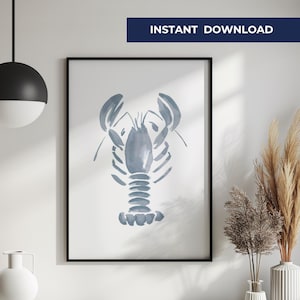 Coastal Lobster Wall Art Printable Digital Download Beach House Decor Nautical Blue Lobster Beach House Art Fisherman Aesthetic