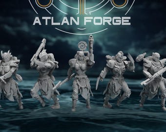 Ngaru Toa Wahine (Guerrières des vagues) (ensemble de 5 unités) par Atlan Forge, base de 32 mm