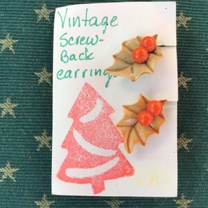 Vintage Holly Berry and Leaf Screw-back Earrings - 1960s-mid century modern