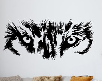 Vinilo decorativo de pared con diseño de lobo solitario mirando a los ojos, depredador abstracto, pegatina de animal salvaje ea4554