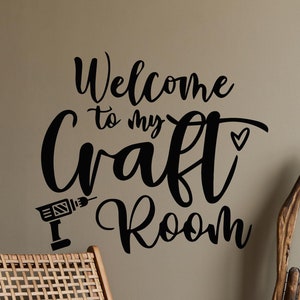 Calcomanía de vinilo para pared con texto &quot;Bienvenido a mi sala de manualidades&quot;: decoración divertida para la sala de manualidades, arte de pared para estudio de bricolaje, calcomanía para espacio creativo, letrero para artesanos eg9941