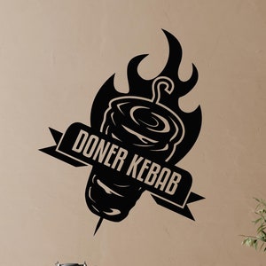 Vinyl Wall Decal with Doner Kebab Design, Perfect for Restaurant Kitchen Cafe Decor, Turkish Cuisine Wall Art, Food Truck Sticker (eg9995)