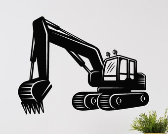 Excavator Vinyl Wall Decal, Fun Construction Theme Decor for Kids' Room, Playroom, or Nursery Boys Bedroom Interior Idea eg9954
