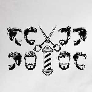 Men&#39;s Haircuts Vinyl Wall Decal, Barber Shop Decor Sticker, Haircut Styles Цштвщц Wall Art for Barbershop, Salon, or Grooming Studio eg9987