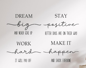 2 vinilos decorativos con frases inspiradoras para pared, citas motivacionales para la decoración de oficinas, hogares o aulas, adhesivos decorativos para pared que inspiran (eg9992)