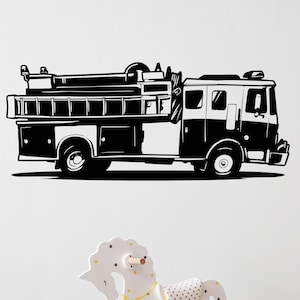 Wall Vinyl Decal Fire Engine Firefighter Fire Department Boy&#39;s Children&#39;s Room Decor Interior Decor Stickers ea4548