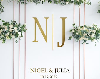 Gold Metallic Wedding Mirror Decal | Wedding Monogram Bride Groom Name | Custom Wedding Sign Decor | Initials and Date Decal | Reception w52