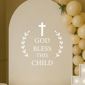 洗礼式の装飾 神はこの子を祝福します ビニール製デカール 洗礼式背景ステッカー 宗教的な壁飾り 赤ちゃんの祝福パーティーサイン eig6647
