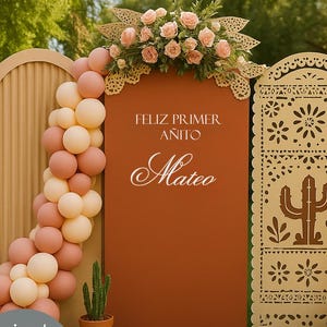 1e verjaardag achtergrond decor gepersonaliseerde vinyl sticker "Feliz Primer Añito" aangepaste naam – Spaanse babymeisje decoratie bord eerste feest w115