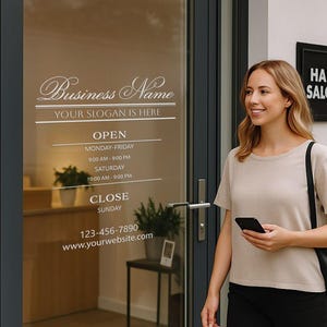 Business Name Storefront Decal - Custom Shop Window Sticker, Personalized Business Logo Vinyl Sign, Store Entrance Branding w81