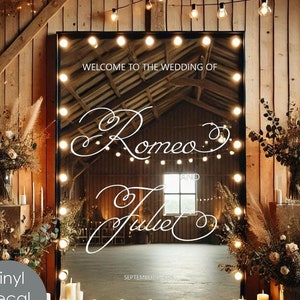 Welcome Wedding Sign - Customizable Bride and Groom Name Date - Mirror Decal Personalized Wedding Decoration Reception Decor Window Art w12