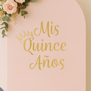 Vinilo decorativo para fiesta de quinceañera, corona dorada, para pared, para niña, dulce 15.º cumpleaños, ea4647
