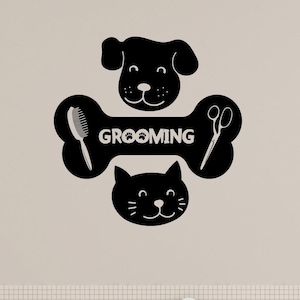 Wall Vinyl Decal Pet Grooming Salon Logo Bone Dog Cat Comb And Scissors Interior Decor Washing Station Art Sticker ea4534