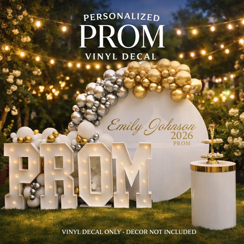 Blue Prom Lettering Prom Backdrop Vinyl Decal, Custom Name Sign Sticker With Year, Elegant ...