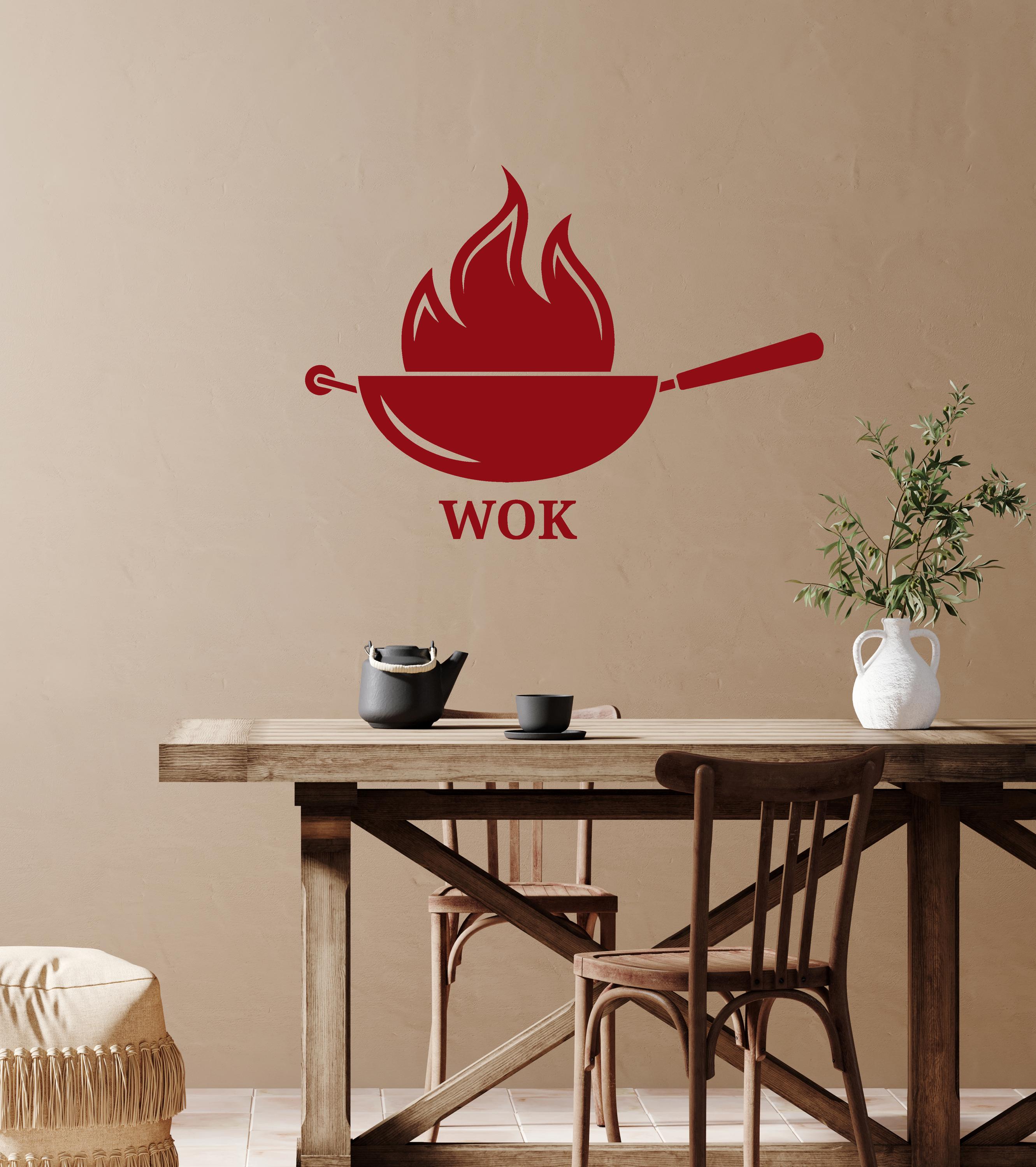 Vinyl Wall Decal With Wok, Cooking Decor for Kitchen, Restaurant, or ...