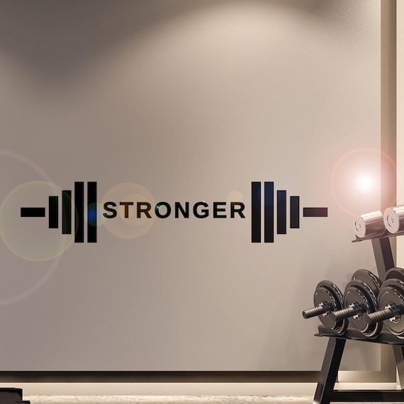 Wall Vinyl Decal Barbell Gym Home Interior Stronger Quote Modern