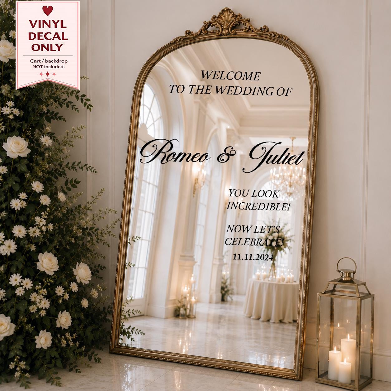 Personalized Wedding Mirror Decal, Custom Welcome Sign for Wedding