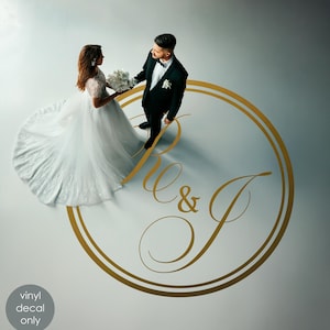 Wedding Floor Decal Custom Dance Floor Circle Design Personalized Gold Monogram Groom Bride Name Special Event Reception Hall Ceremony  w70