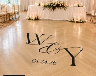 Wedding Dance Floor Decal, Custom Couple Initials Vinyl Monogram with Date for Reception Floor w158