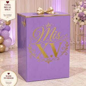 Sticker boîte à cartes Quinceanera, lettrage en vinyle personnalisé pour boîte-cadeau, nom personnalisé Mis XV et date w176