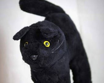 Vtg large black plush cat