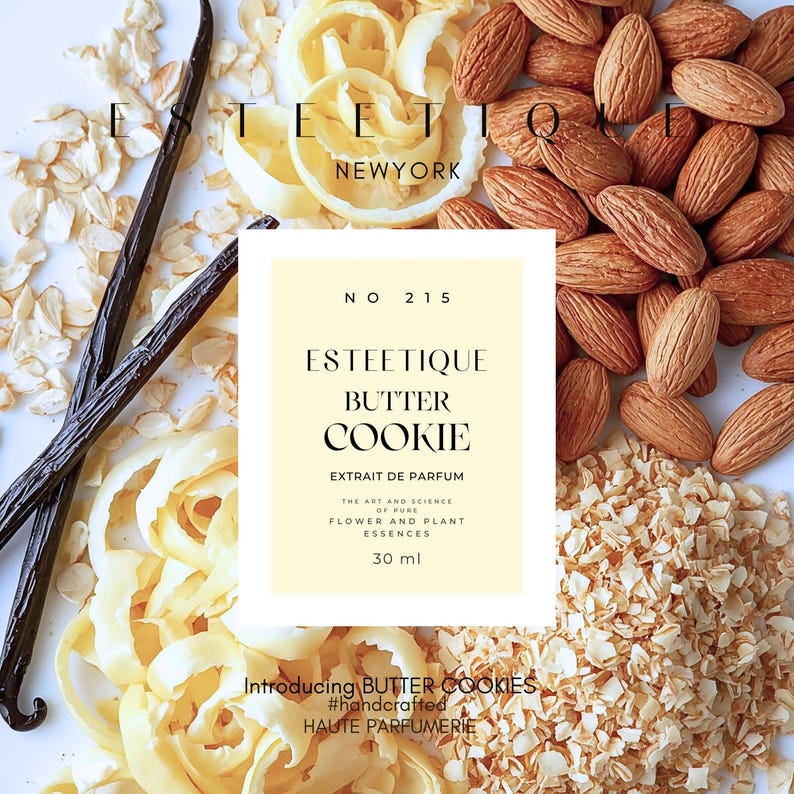 buttercookie perfume  creamy gourmand scent evoking the aroma of freshly baked sugar cookies with vanilla frosting, rich butter, and sweet nuts.