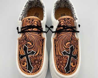 Double R Western Tooled Leather Shoes - &quot;Cross&quot;
