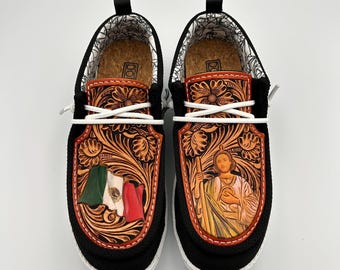 Double R Western Tooled Leather Shoes - &quot;Mexico/SanJudas&quot;