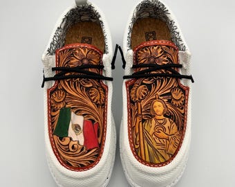 Double R Western Tooled Leather Shoes - &quot;Mexico/San Judas&quot;