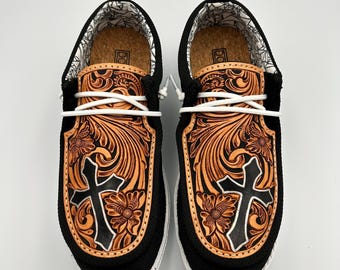 Double R Western Tooled Leather Shoes - &quot;Cross&quot;